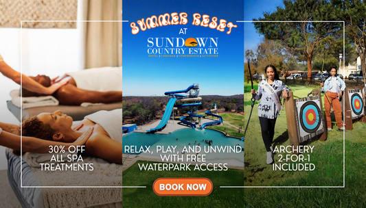 Summer Reset accommodation special at Sundown Country Estate featuring spa treatments, free waterpark access and archery activities near Rustenburg in the Pilanesberg