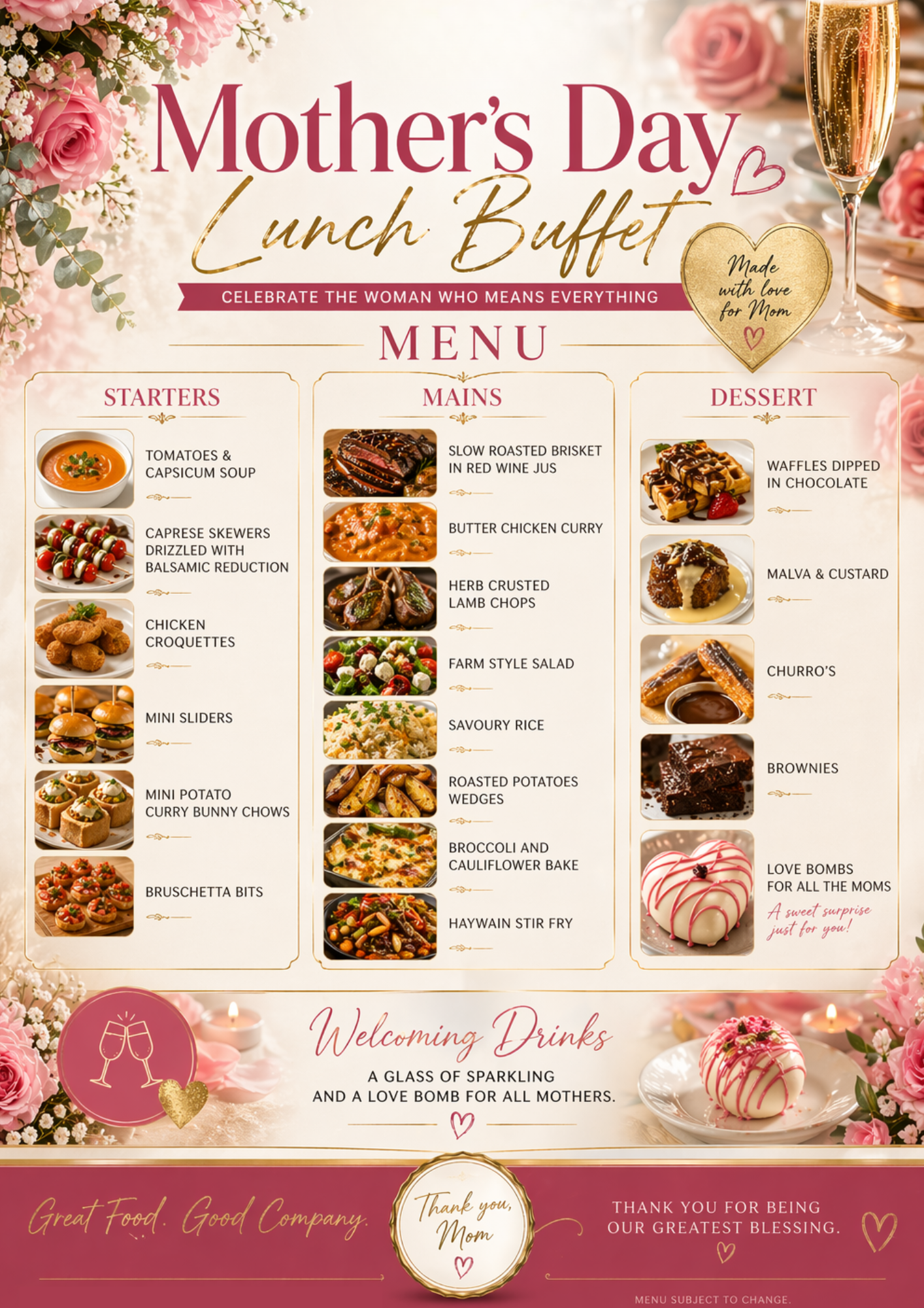Mother's Day Lunch Buffet Menu at Sundown Country Estate