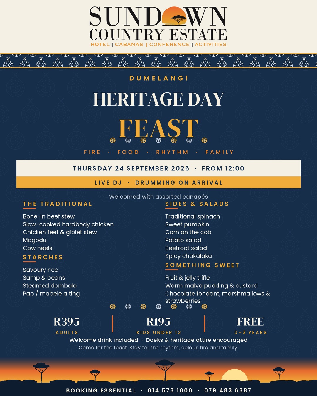 Heritage Day buffet food at Sundown Country Estate near Sun City